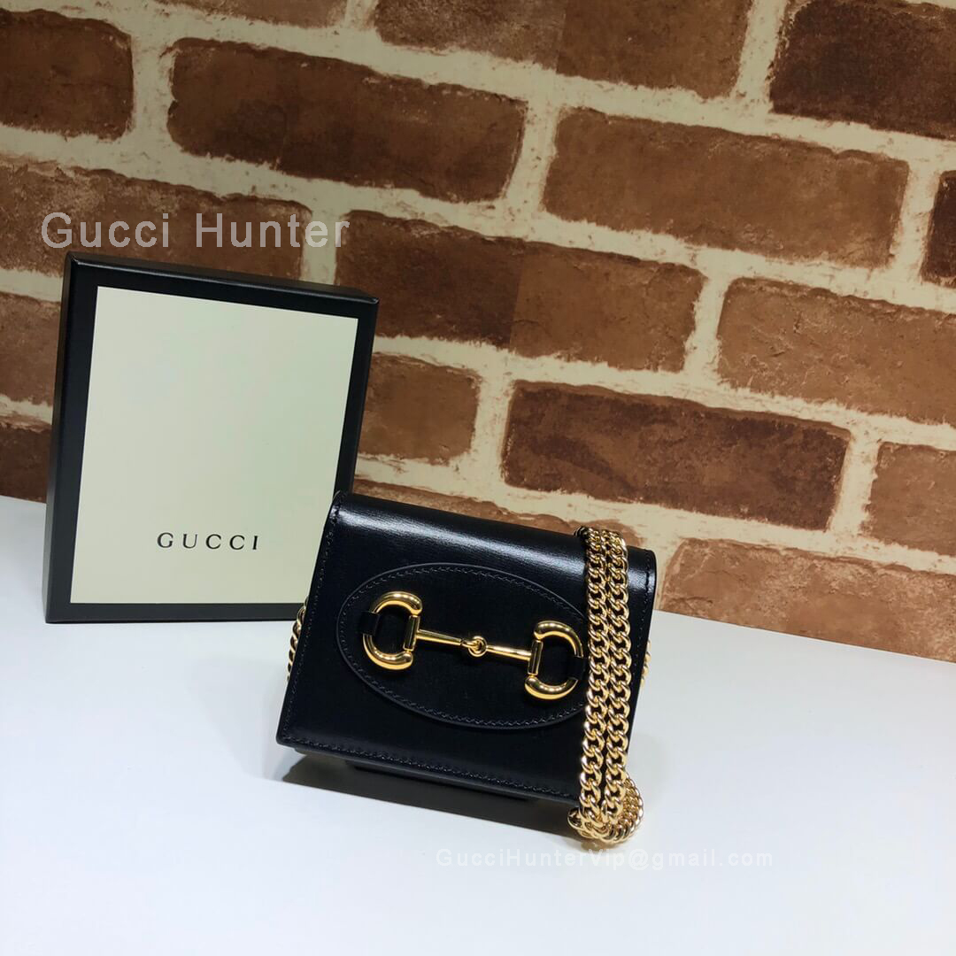 Gucci 1955 Horsebit Leather Wallet With Chain Black 623180